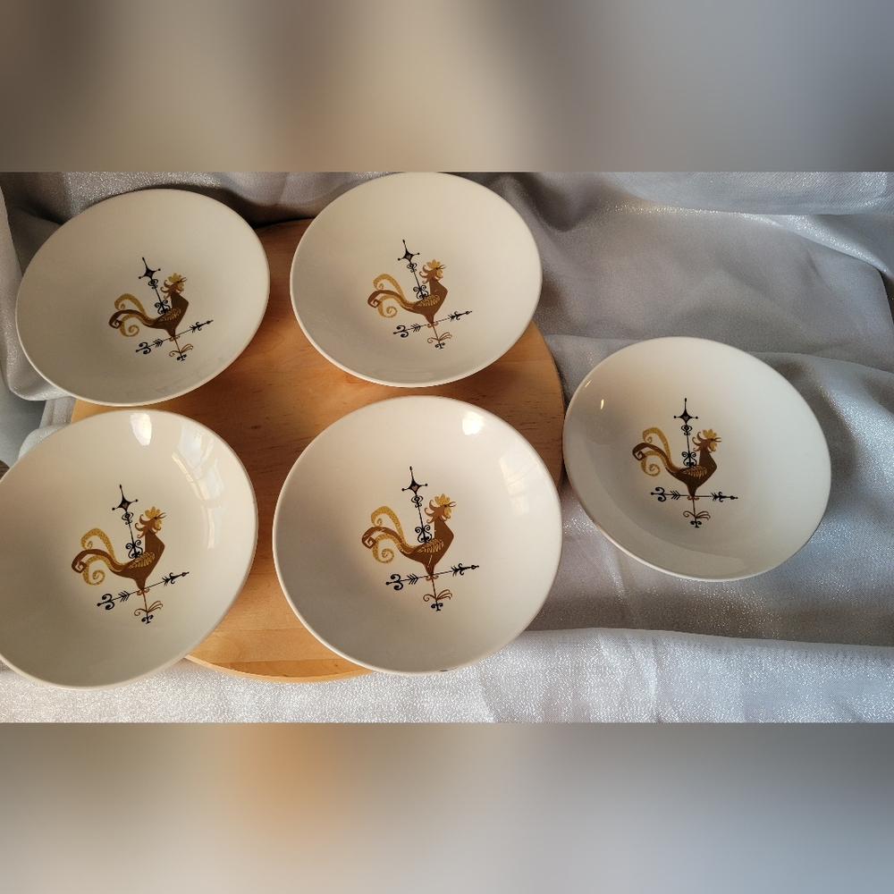 Set/5 Edwin Knowles Weather Vane Rooster Bowls/Plates/Dishes MCM Mid-Century